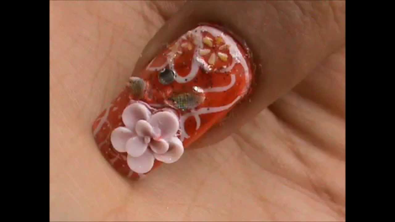 EASIEST 3d Nail Art Acrylic Tutorial 3D Nail Art Flowers Step By Step