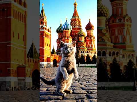 Adorable Russian Blue Kitten Dances in Red Square! 🐱💃🇷🇺 #cat #prompt #animaldance #veo3