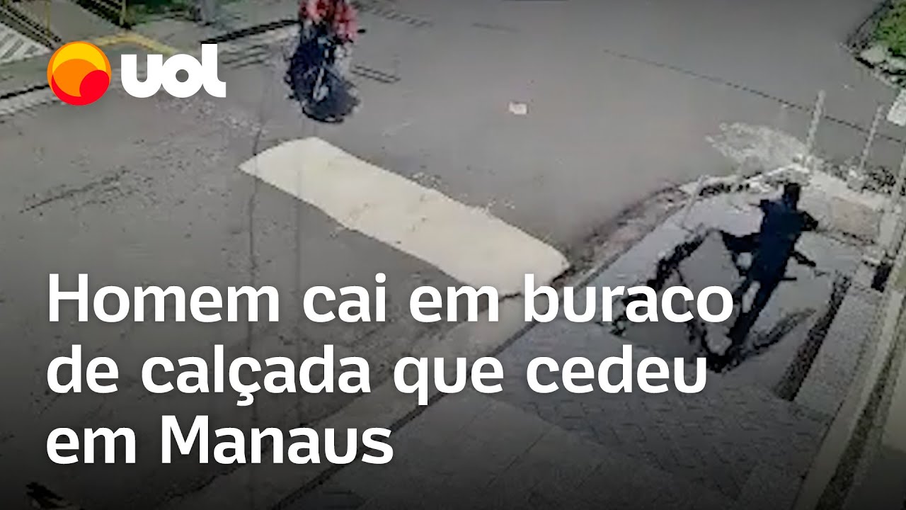 Homem cai em buraco de calçada que cedeu em Manaus veja o vídeo