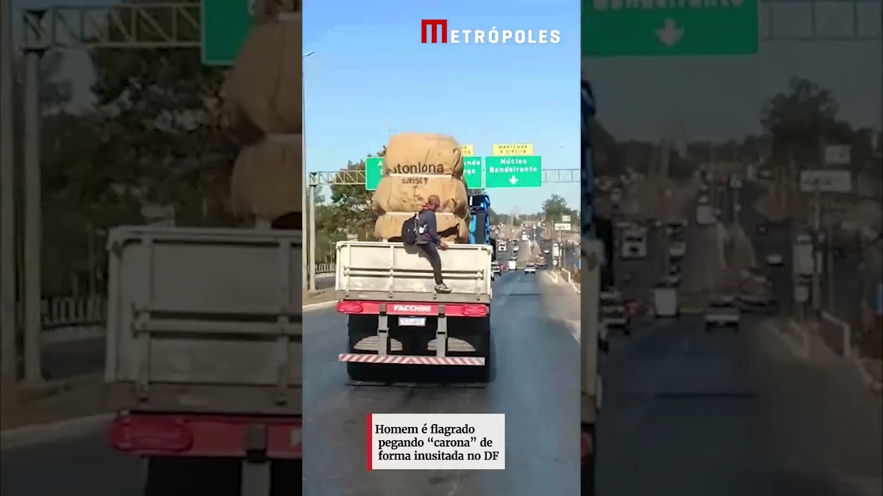Homem é flagrado pegando carona de forma inusitada no DF