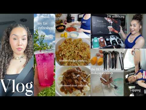 vlog- PR + p.o box opening +cook w me +yapping +how I wash my makeup brushes +etc.