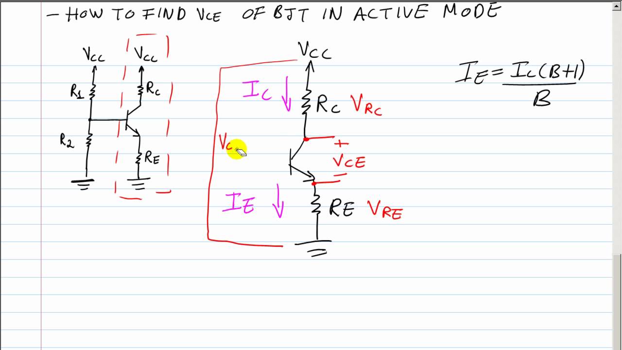 Bjt q point formula for vce voltage from the collector to the emitter