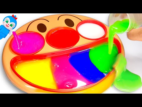 アンパンマンのフェイスランチ皿で色遊び♪カラフルスライムを入れてお弁当を作っちゃおう!(#たまごmammy)
