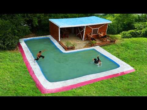 35 days in total: Building a Bamboo Wood Villa & Create a luxurious pool for them [Full]
