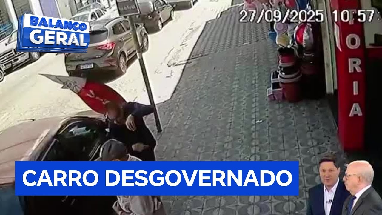 Dentro da Notícia Carro desgovernado invade calçada e quase atinge pedestre em Mauá SP