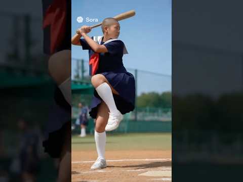 一本足打法でホームラン打つ坊主女子高生 #生成ai #坊主女子 #buzzcut