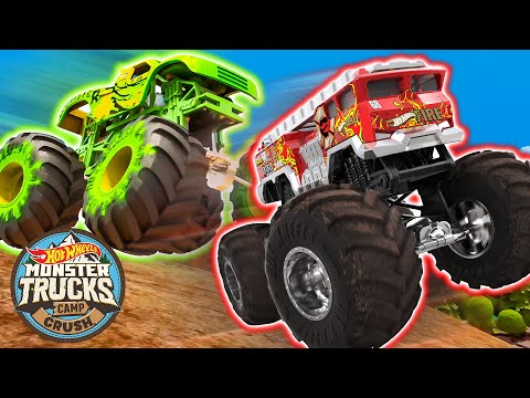 Wild Monster Truck Challenges with 5 Alarm and Gunkster! | Hot Wheels