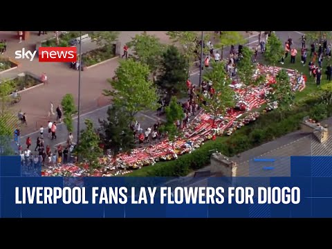 Liverpool fans lay flowers at Anfield for Diogo Jota and his brother