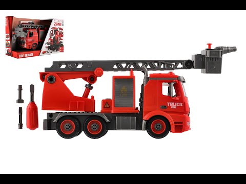 Auto hasiči šroubovací plast 36cm stříkací vodu na setrvačník na bat. se zvukem se světlem v krabici