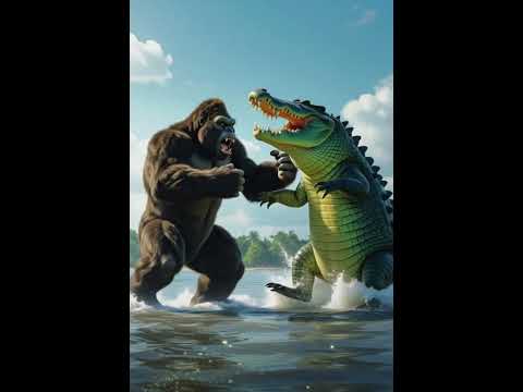 King Kong vs  Giant Crocodile #KingKongVsGiantCrocodile#MonsterBattlet#KingKongBattle#Shorts