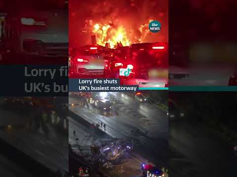 Drivers are facing miles of queues and delays to journeys after a lorry fire on the M25 #itvnews