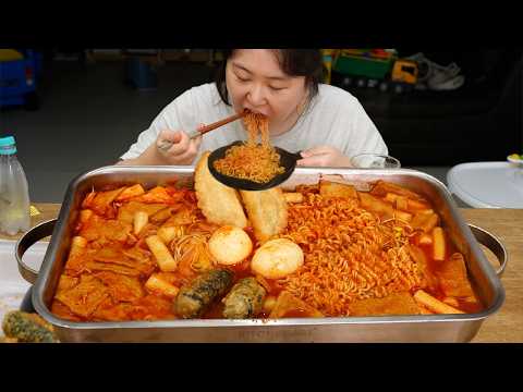 쫄면, 라면 사리에 튀김 토핑한 즉석떡복이 먹방! 매콤한게 정말 맛있네요🤤MUKBANG