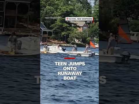 Watch this teenager leap from his jet ski to save a runaway boat