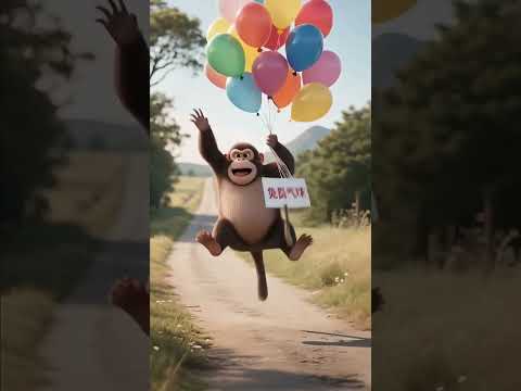 Fat monkey likes balloons so much , so I'll give you more!#balloons #cat #funny #animals #cartoon