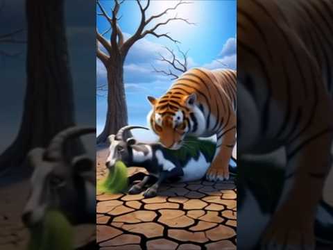 The cat stood beside the helpless baby goat.#shorts #short