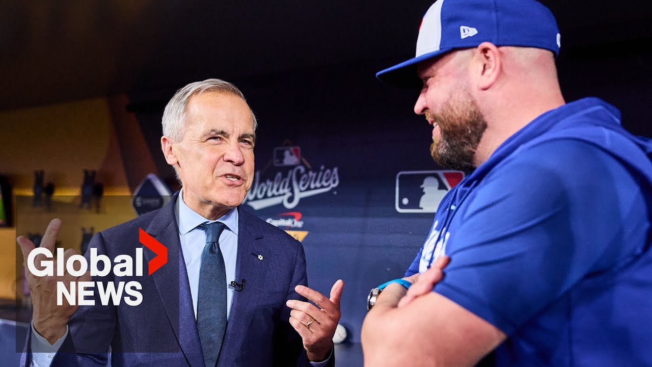 Trump "afraid" to make World Series bet between Blue Jays and Dodgers, Carney jokes