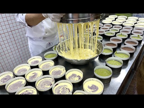 치즈 케익 장인의 바스크 치즈 케이크 만들기 Making spanish cheesecake (chocolate,matcha,blueberry) - Korean street food