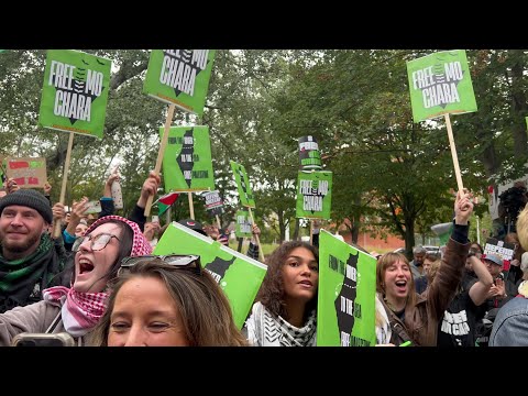 Supporters celebrate outside London court as terror charge dropped against Kneecap rapper | AFP