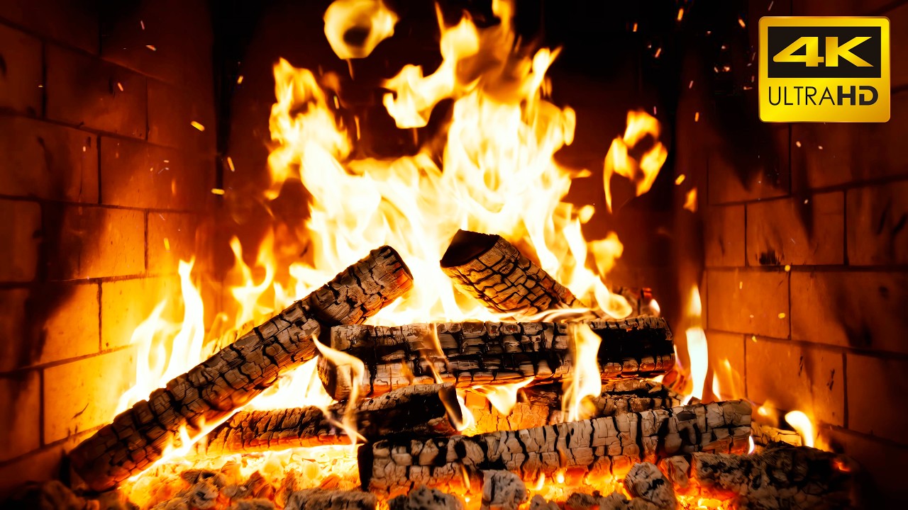 🔥 Cozy Mountain Fireplace with Relaxing Flames and Gentle Wood Pops for Peaceful Holiday Season