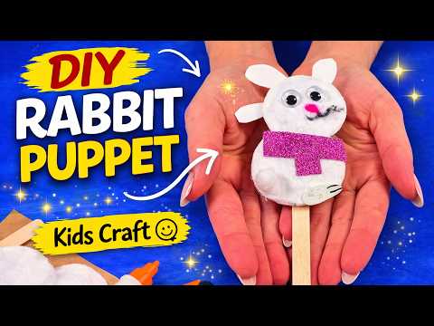 DIY Cotton Rabbit Puppet 🐰 Easy Bunny Craft for Kids #diy #craft #craftyfun #kids