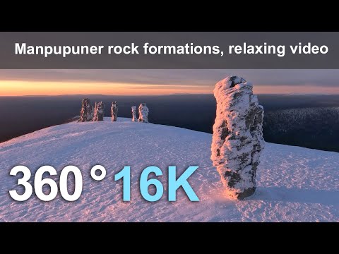 Manpupuner rock formations. 16K 360 aerial relaxing video.