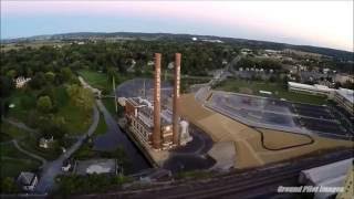 Aerial trip around Hershey, Pennsylvania. Chocolate Town U.S.A.