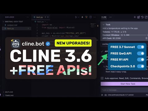 Cline 3.6 (New Upgrades) + New FREE 3.7 Sonnet APIs: These FREE Options to use CLINE is INSANE!