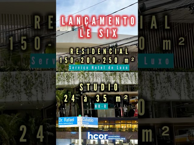 LE SIX - Aptos 150 à 250 m² - Studios 24 à 35 m²
📍 Ao lado HCor - 1 min. Av. Paulista

Terreno: 5.645 m²
Parceria com Richard Ellis

Serviços oferecidos:

🏨 Hotel e pay-per-use

🧖 Personal care
💪 Personal trainer na academia
🏊 Toalhas nas piscinas
🛎 Concierge e outros
💰 Condomínio: R$ 14,00/m²
🏬 Lojas: 13 (não disponíveis para venda)

🏢 Residencial
156 m²: 2 vagas | 48 unidades
203 m²: 3 vagas | 50 unidades
263 m²: 3 vagas | 48 unidades
477 m² (Cobertura): 2 unidades

✨ Studios - condomínio separado
30 m² (HMP)
24 m² (NR)
24 m² (R)

Gostou do projeto ?

Corretor Gideão - Creci:239.884
(11) 99265-6558
Link do WhatsApp: https://abre.ai/jRfw