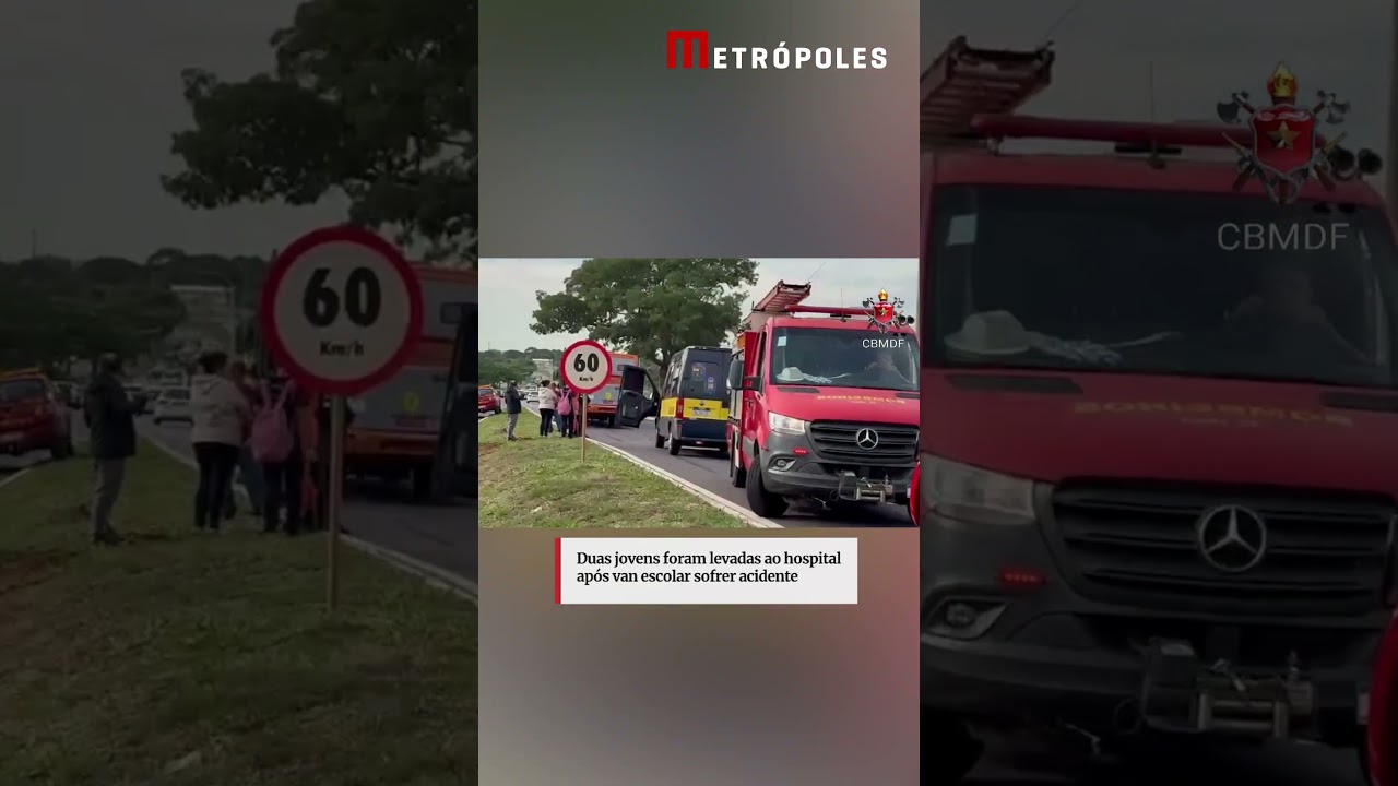 Duas jovens foram levadas ao hospital após van escolar sofrer acidente