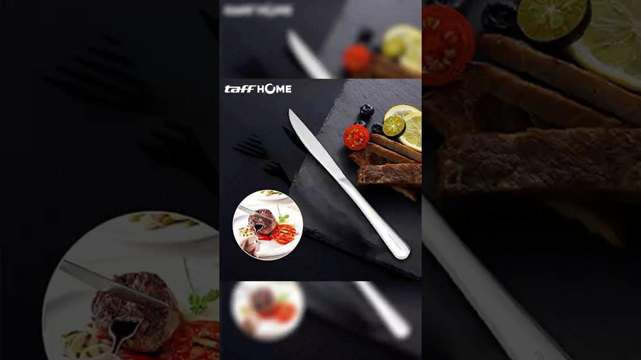 Pratinjau video produk TaffHOME Pisau Makan Gerigi Stainless Steel 410 Dinner Knife 22.8x1.9cm - 410S