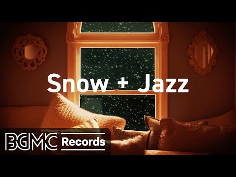 Snow Night on Window at Cozy Apartment Ambience with Smooth Jazz Piano Music with Snow Falling