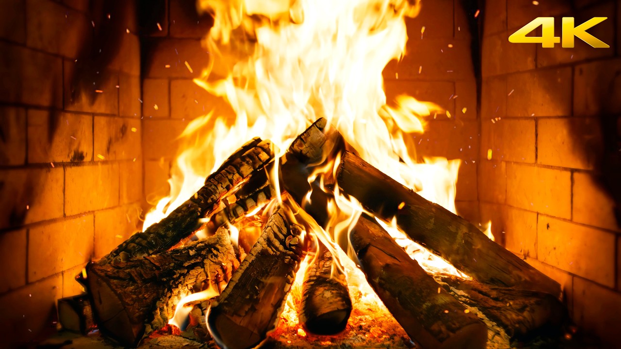 🔥 Cozy Burning Fireplace: Warm Firelight and Natural Crackles for Magical Christmas Atmosphere