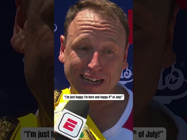 Joey Chestnut is happy with his 70.5 dogs 🌭