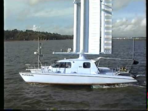 Unusual Catamaran with Wind Turbine Propulsion in Guernsey Musica 