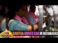 Kavitha Drives Car in Nizamabad Poll Campaign