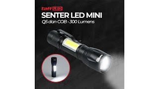 Pratinjau video produk TaffLED Senter LED Mini Rechargeable Q5 dan COB 300 Lumens - 7098
