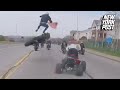Failed motorcycle stunt sends the rider flying