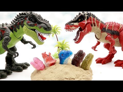 Dinosaurs are dangerous. Let's escape from T-Rex And sand. Dinosaur Toys for kids