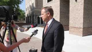 Solicitor Duffie Stone speaks to the media about the delay in the trial of Aaron Scott Young Jr., 20, Aaron Scott Young Sr., 37, and Tyrone Robinson, 38, who authorities have charged in the murder of Khalil Singleton, 8, who was shot on Sept. 1, 2012 while he played outside his grandmother's Allen Road home on Hilton Head Island.
