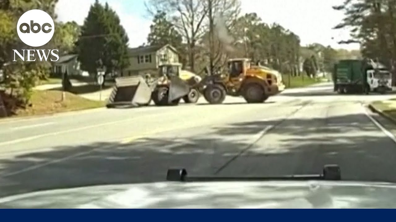 Authorities say a disgruntled ex-employee led police on a slow-speed chase of a stolen front-loader