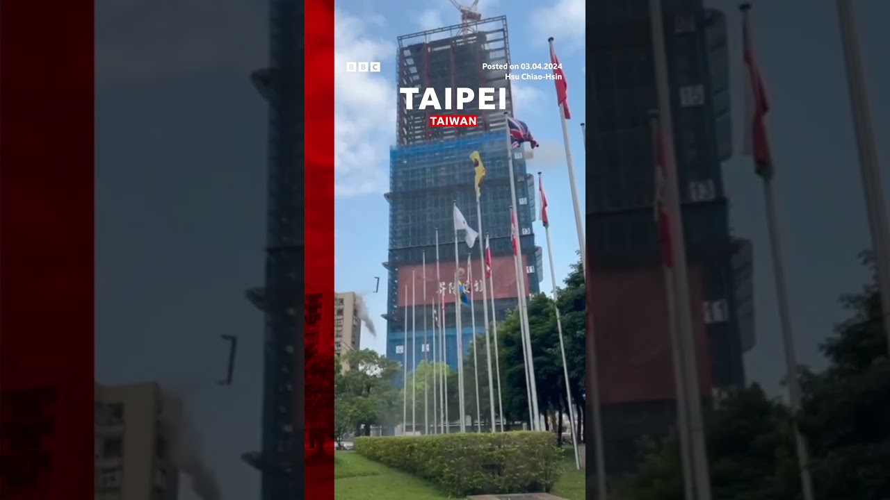 Metal beams plummet from building during Taiwan earthquake. #Shorts #Taipei #BBCNews