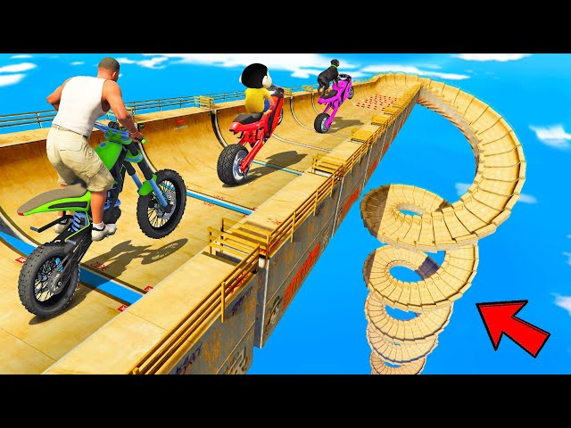 SHINCHAN AND FRANKLIN TRIED THE IMPOSSIBLE SPIRAL MEGA RAMP PARKOUR CHALLENGE GTA 5