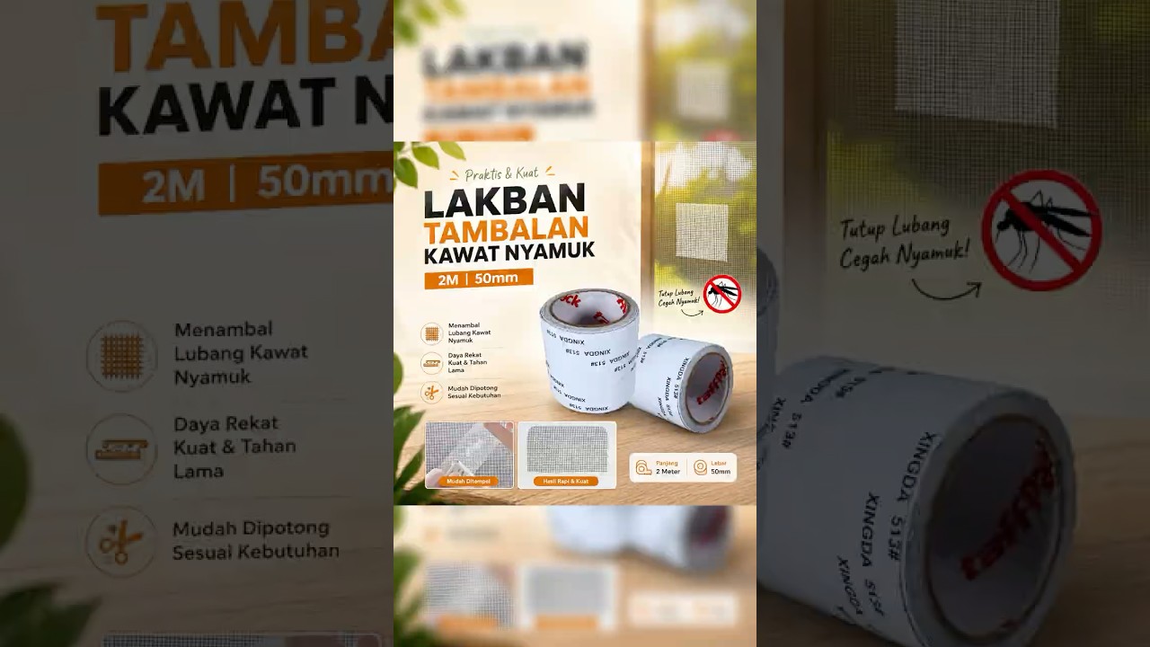 Pratinjau video produk TaffHOME Lakban Kawat Nyamuk Tambalan Jendela Window Repair Tape 2M 50mm - TP512