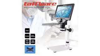 Pratinjau video produk Taffware Mikroskop Digital 12MP 1200X Monitor 7 Inch with Metal Stand - G1200