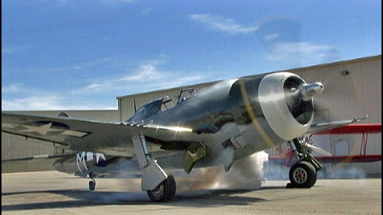 Restored Wwii Republic P 47 Thunderbolt Razorback Fighter Flight Demo