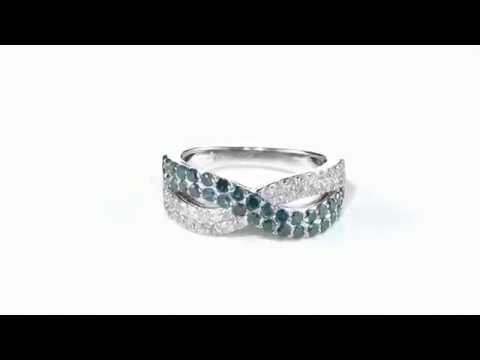 Кольцо золотое в виде знака бесконечности с голубыми бриллиантами