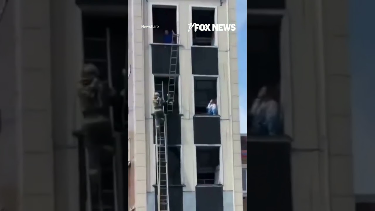 Jarring video shows Russian firefighter plummet from building #shorts #news #us #foxnews