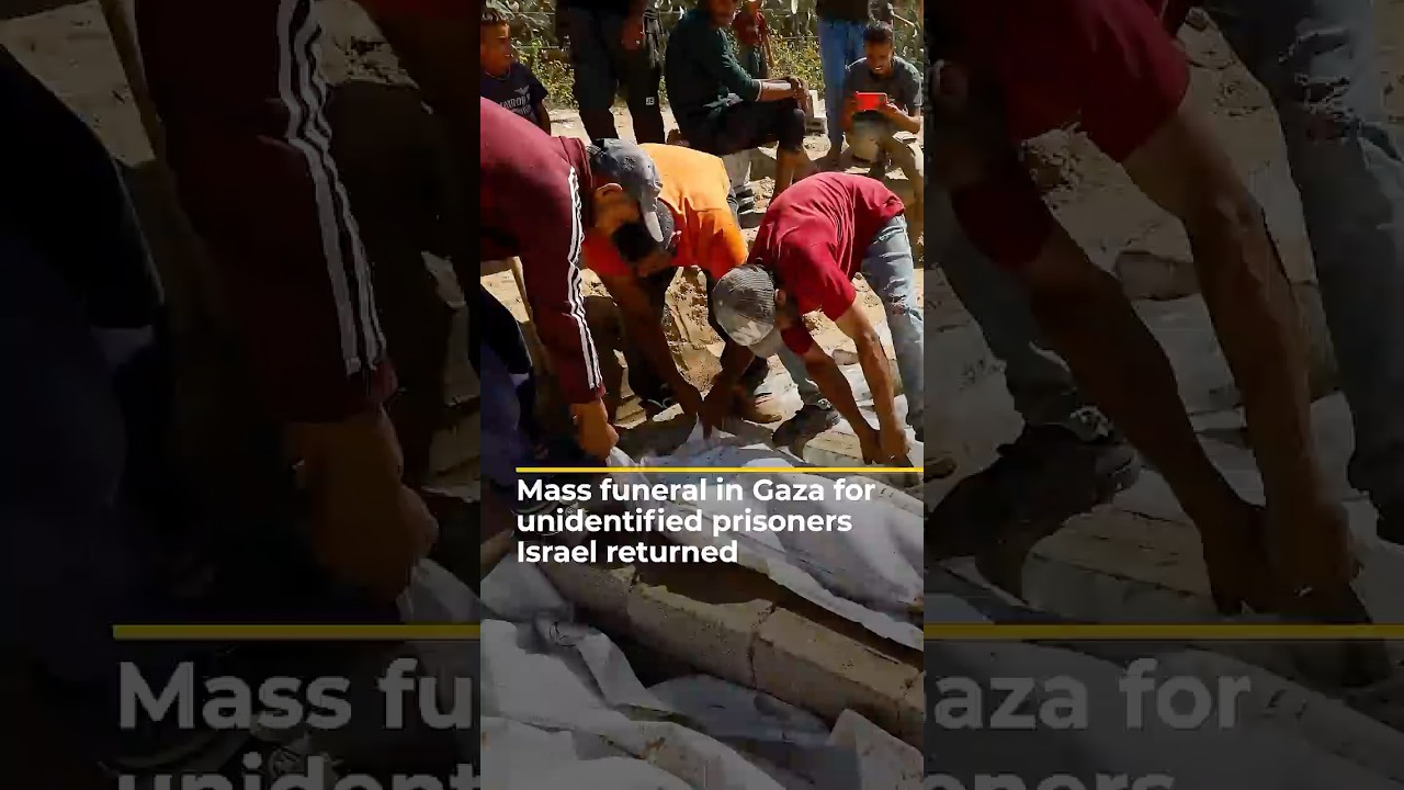 Palestinians hold mass funeral for 54 unidentified prisoners returned by Israel | AJ shorts