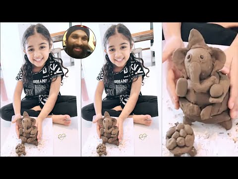 Allu Arjun's daughter Allu Arha makes clay Ganesh at home Allu Arjun's daughter Allu Arha makes clay Ganesh at home