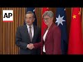Chinas top diplomat visits Australia in first leadership visit since 2017